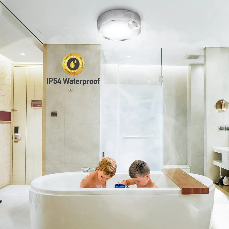 Современный круглый потолочный светильник для гаража ванной душа крыльца 400 люмен активация движением работает от батарейки датчик движения