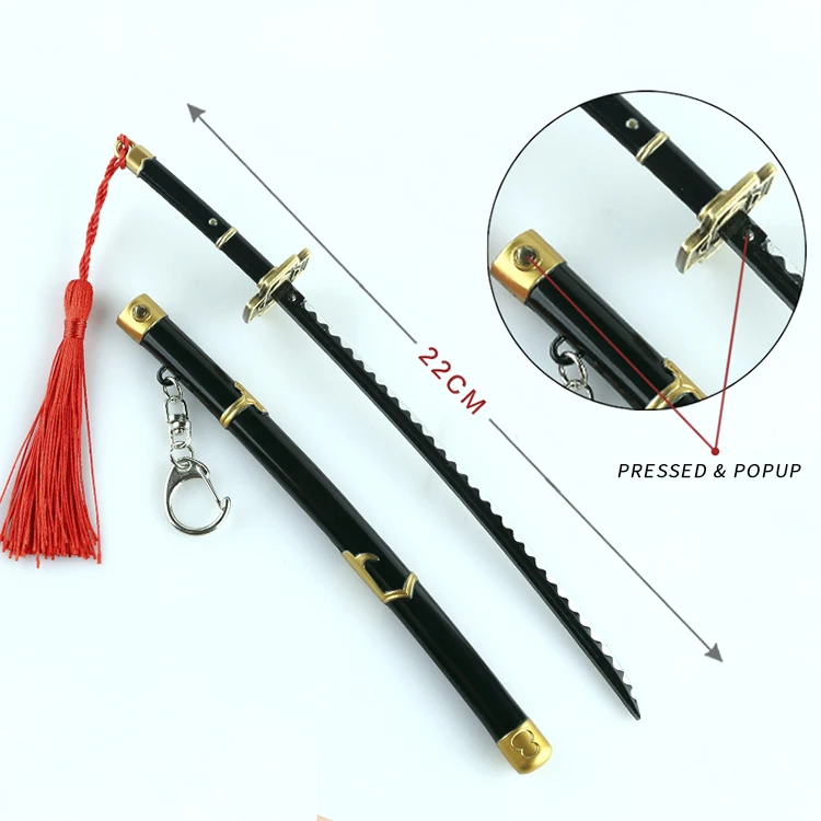 Xinrui New Design Metal Zinc Alloy Anime One Pieces Zoro Katana Sword Model Keychain with Scabbard