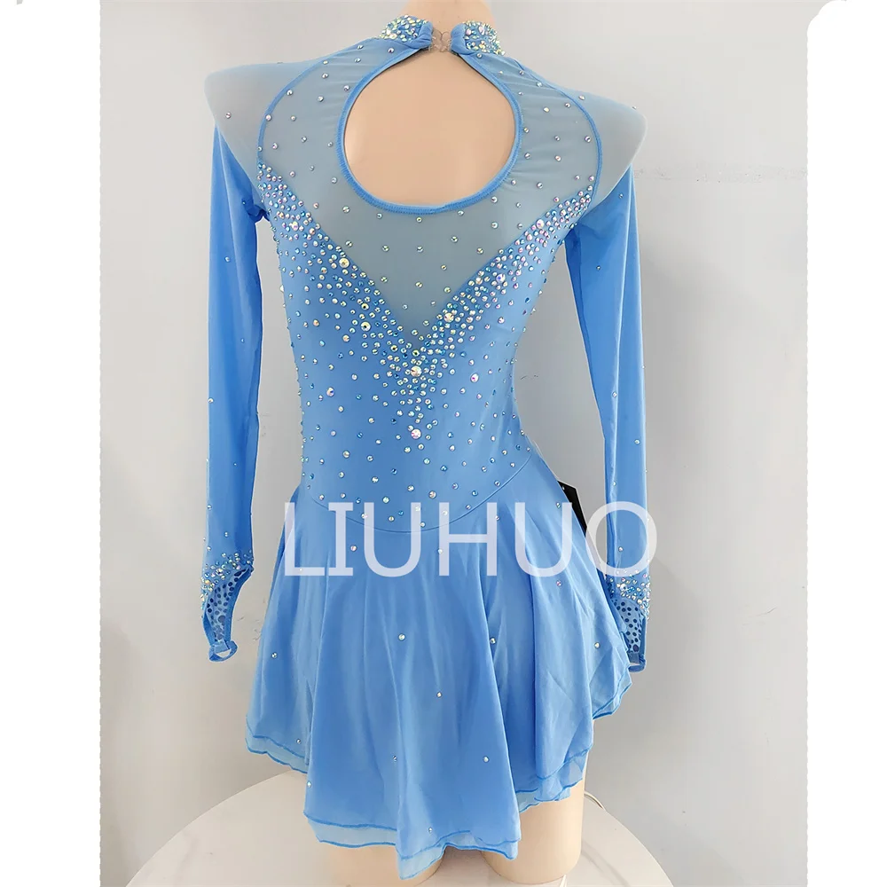 LIUHUO Custom Figure Skating Dress Girls Teens Sky Blue Ice Skating Dresses  Competition Ballroom Gym and Fitness Costumes Women