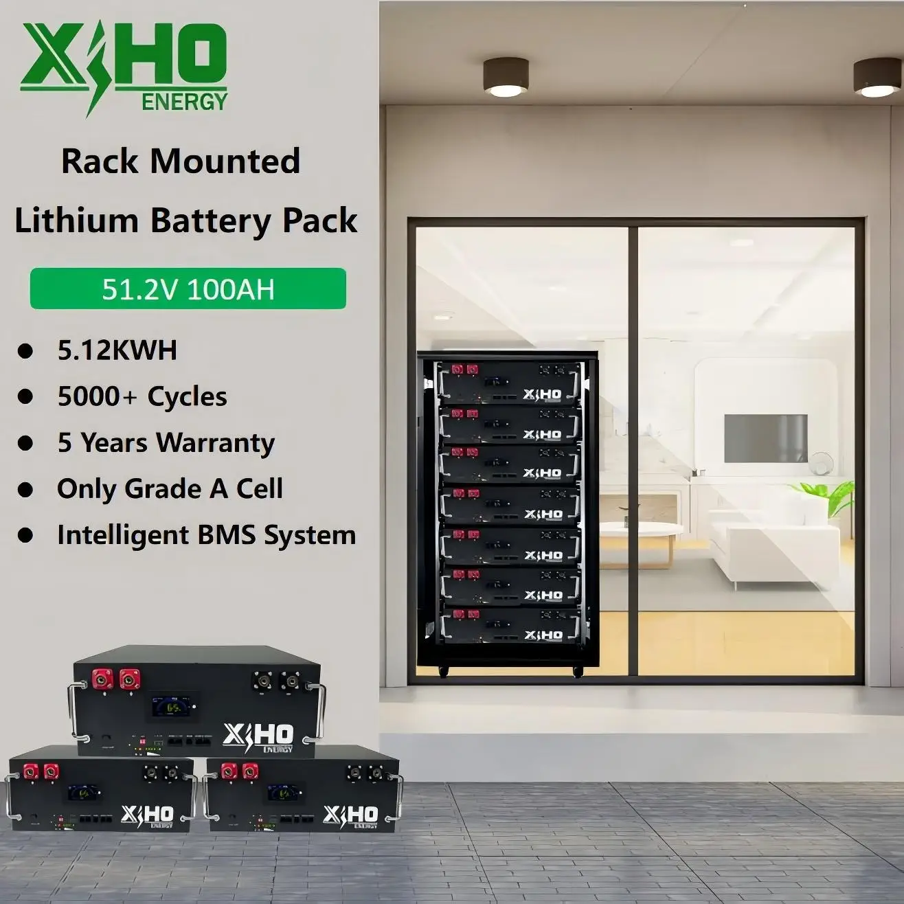 Xiho Design Rack Mounted Solar Energy Storage Systems 100Ah 48V 51.2V 5KWH 16S Lithium Lifepo4 Battery Box WiFi DIY Kits