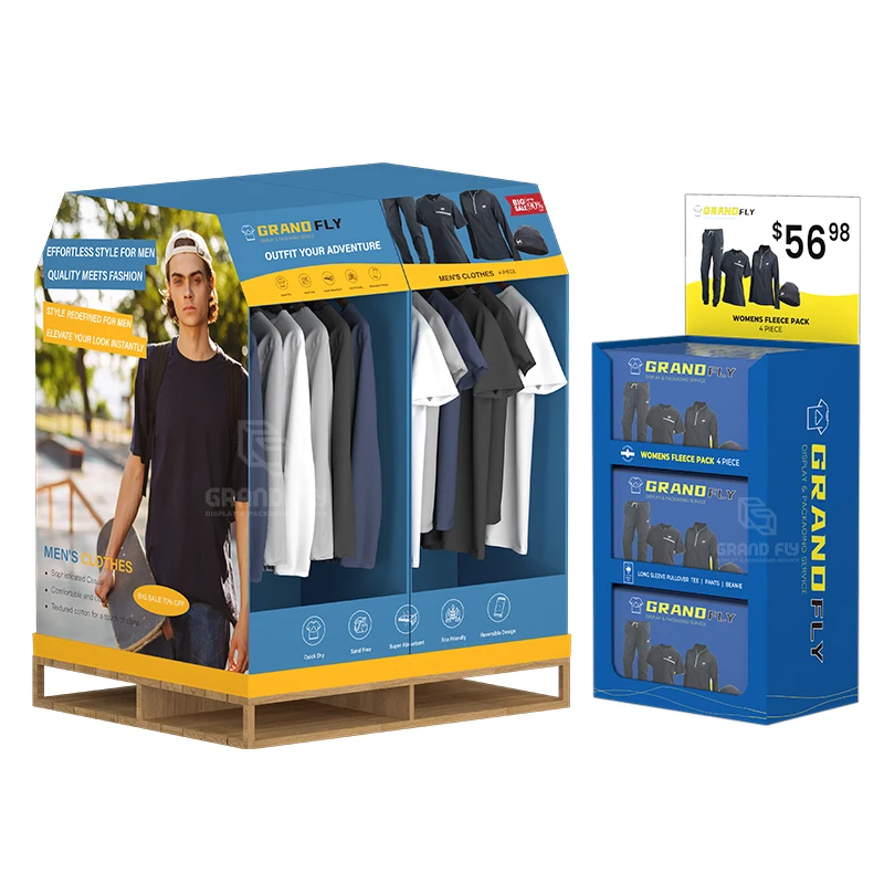 Custom Retail Cardboard Display Rack for T-Shirt Branded Clothes Floor Display Shelf Clothing Corrugated Cardboard Display Stand