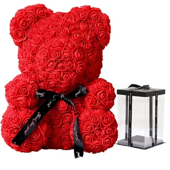 Inunion Popular Design 25cm 40cm 60cm Rose Teddy Bear With Gift Box,Valentines Gifts Artificial Flower Foam Teddy Rose Bear