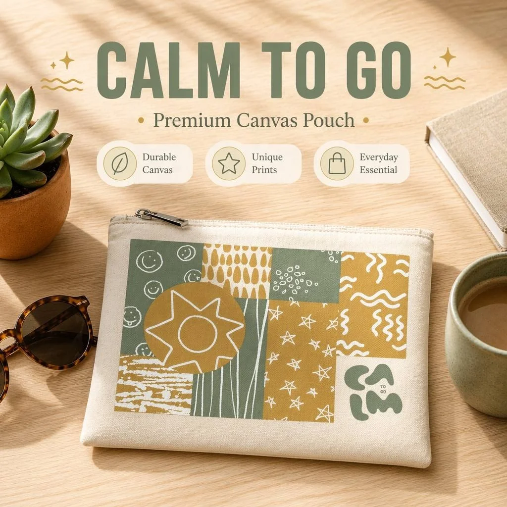 Premium Cotton Canvas Zipper Pouch Unique Print