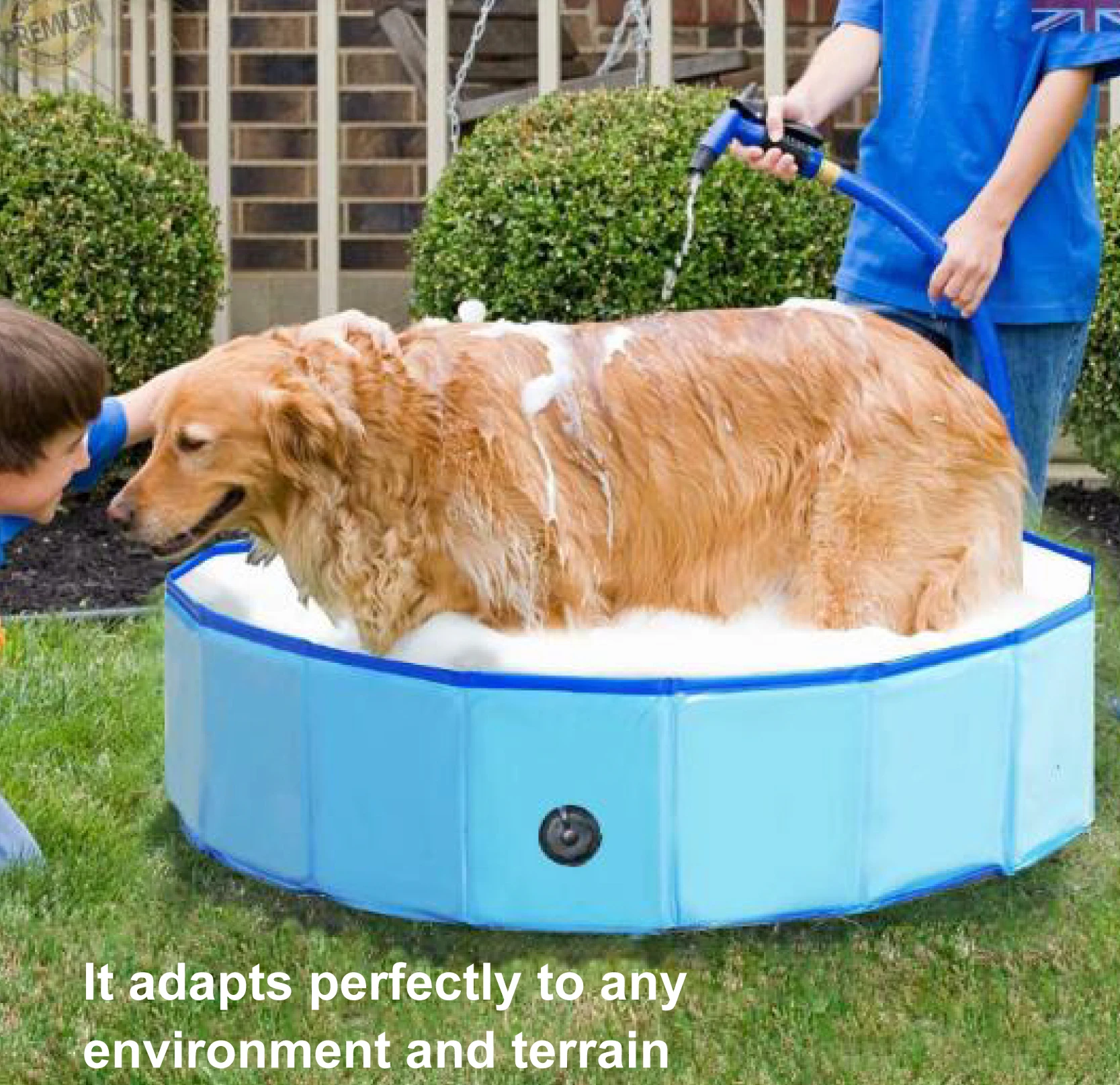 Folding Collapsible Dogs Pet Pool With Splash Sprinkle Pet Bathing Tub