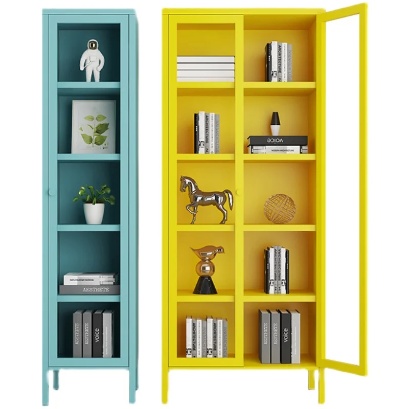 Home Steel Bookcase Storage Cabinet Living Room Balcony Glass Door Storage Cabinet With Feet