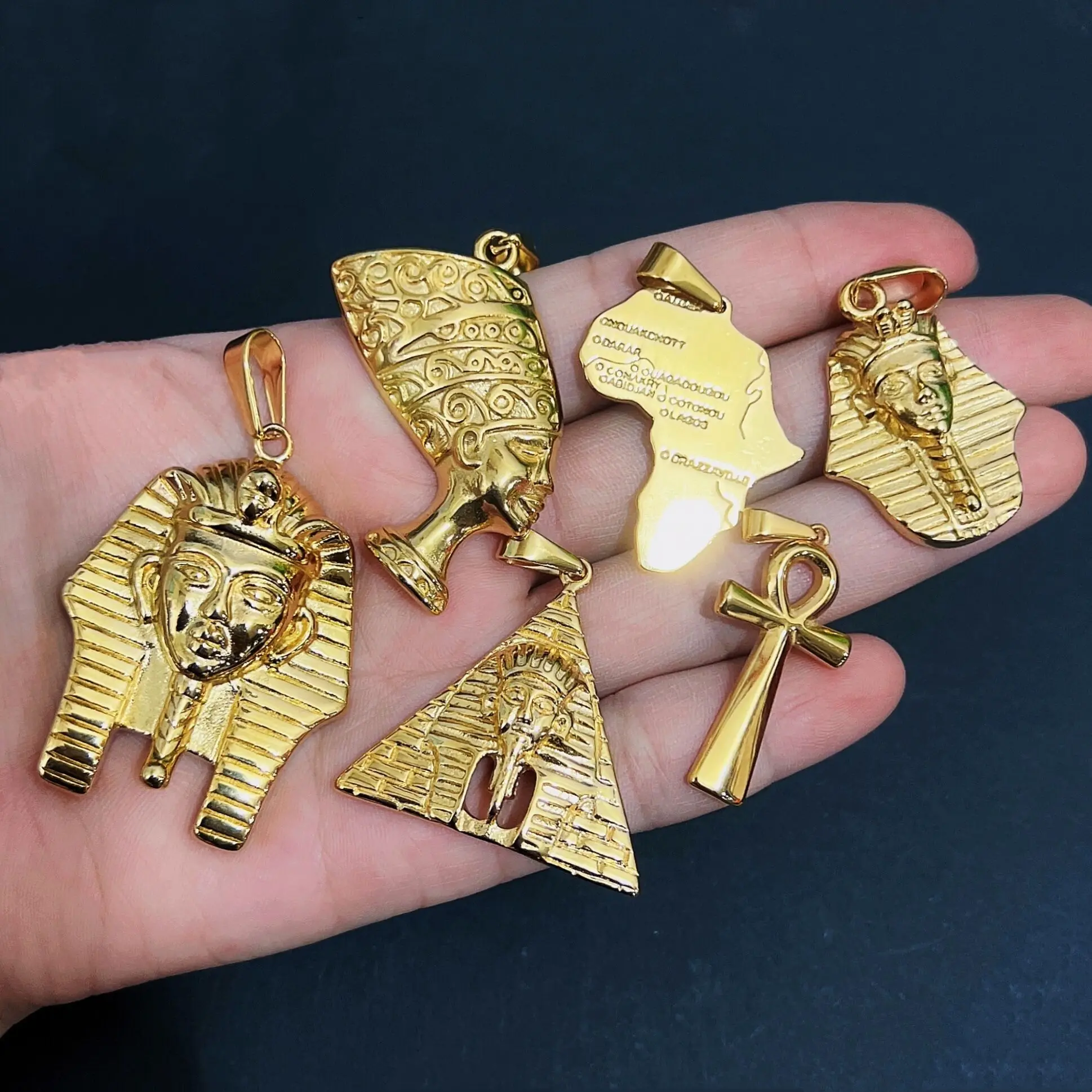 Punk Or Pharaon Égyptien Roi Tut Pendentif Afrique Carte Pyramide Collier  En Acier Inoxydable Nefertiti Pendentif Ankh Croix Collier