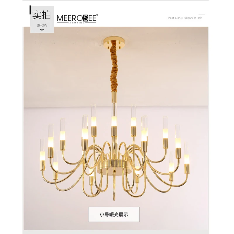 Meerosee Bamboo Light Chandeliers Gold Plated Iron Chandelier Lustres Modernes Contemporary Lighting MD86811