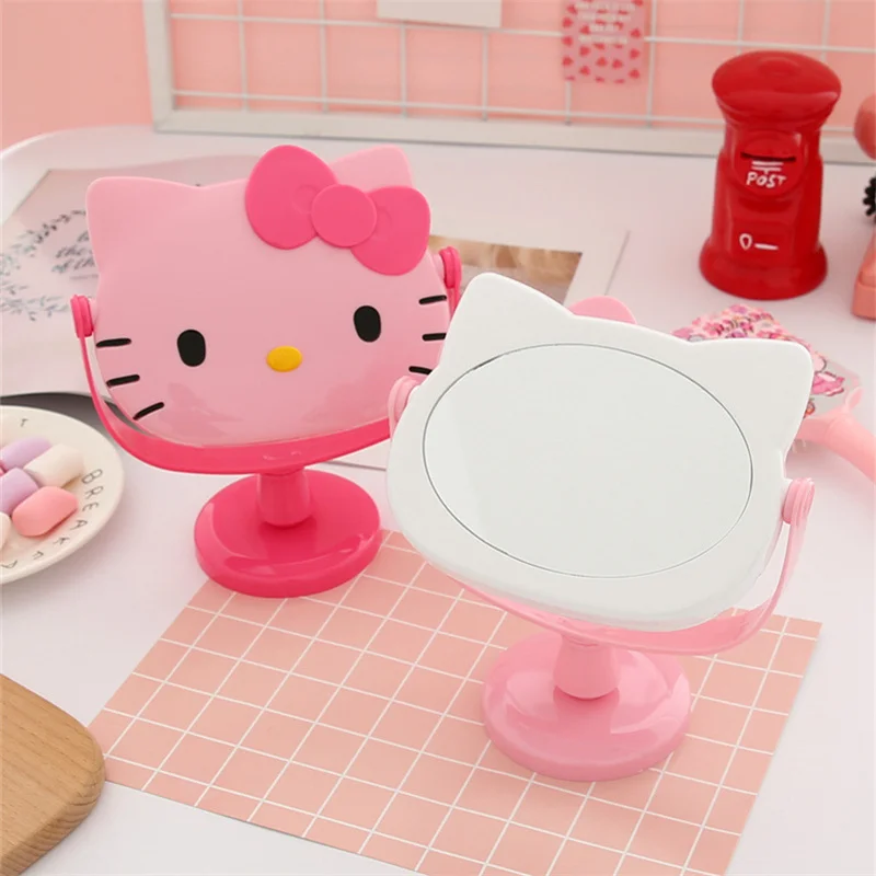 Helloed Kitty Pink White Desktop Mirror Cat Cute Makeup Mirror Head