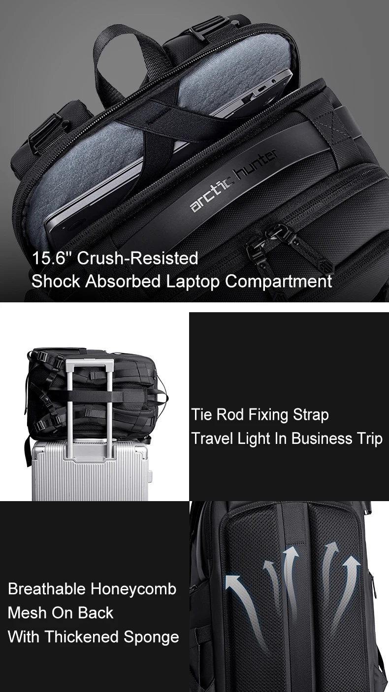 ARCTIC HUNTER Multifunction large capacity Smart Backpack For Business travel Mens Laptop Back pack Drone Camera bag mochila