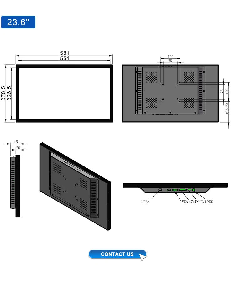 Custom Industrial IPS Touch Screen Monitors 10-23 Inch Capacitive Touchscreen LCD Display with Built-in Speaker for Desktop