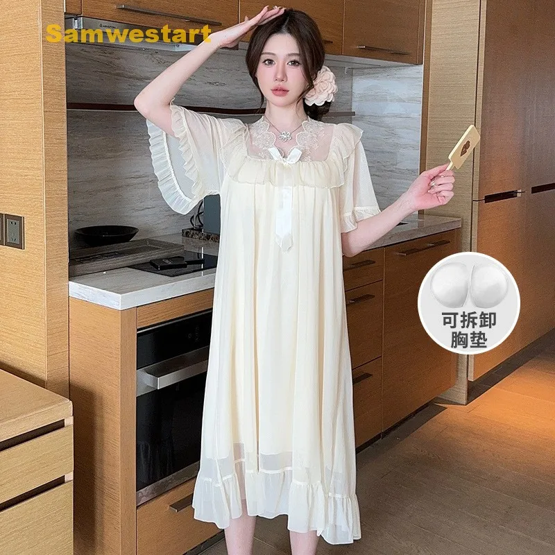 knee length dresses for ladies Short Sleeve Modal Fabric Long Nightgown White / XL by Sleepy Bungalow