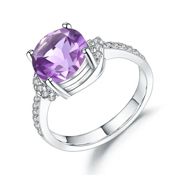 Abiding Simple Natural Amethyst Real 925 Sterling Silver Classic Round Engagement Rings Women Anniversary jewelry Rings