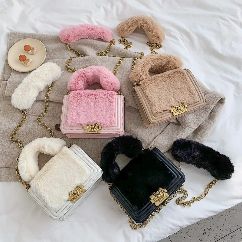 2020 Fashion hand bag Winter fur Purses and Handbags for Women