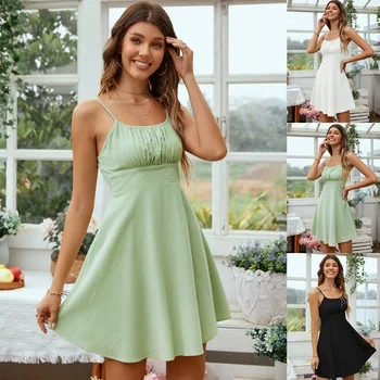 2024 European American women's clothing sweet waist cinched suspender dress large A-line dress ladies clothing for women