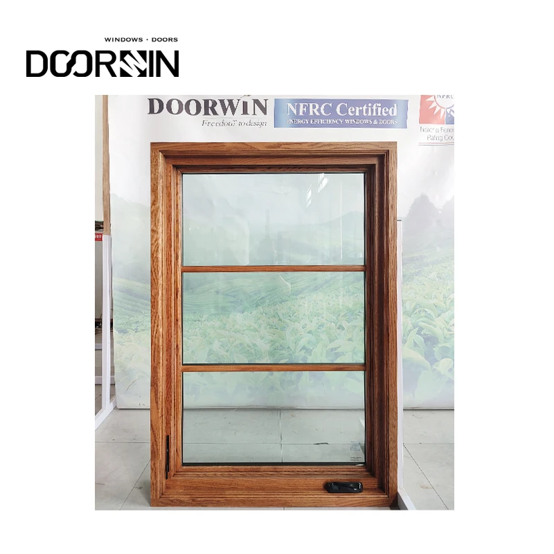 Competitive Price Manufacturer Crank Open Double Glass Wood Cladding Aluminum Casement Windows
