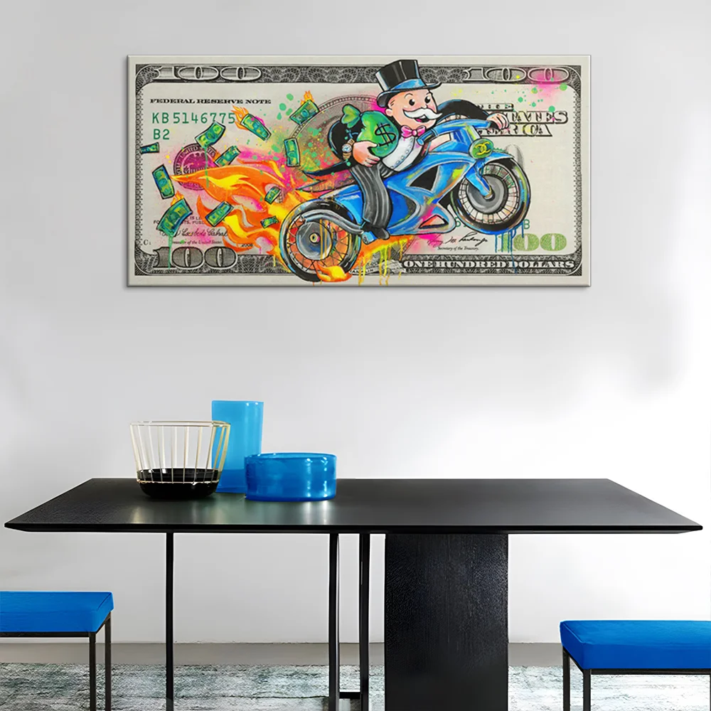 Graffiti Alec Monopoly Picture on Canvas Abstract Rich Man Colorful Art Prints 100 Dollar Bill Poster Wall Painting Home Decor