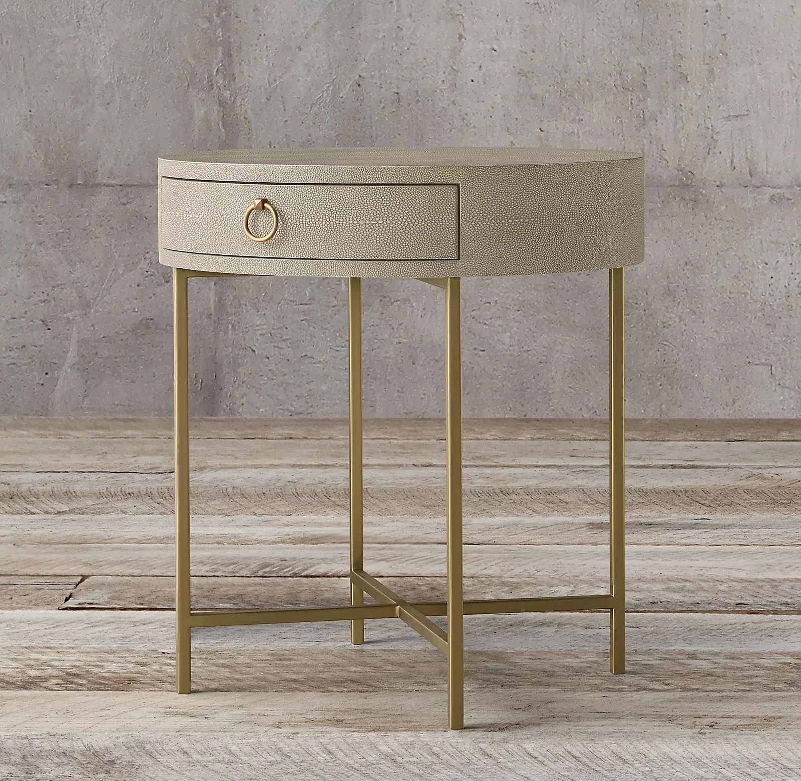 Mrs Woods High Quality Shagreen Golden Gray Modern Bedside Tables for Hotel Rooms Round Nightstand Pedestals Bedroom Table