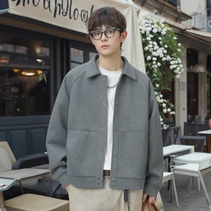 Lapel Regular Sleeve Eco-Friendly Fleece Casual Jacket Men's Autumn New Fashion Brand Regular Wide Profile Texturity Loose Front