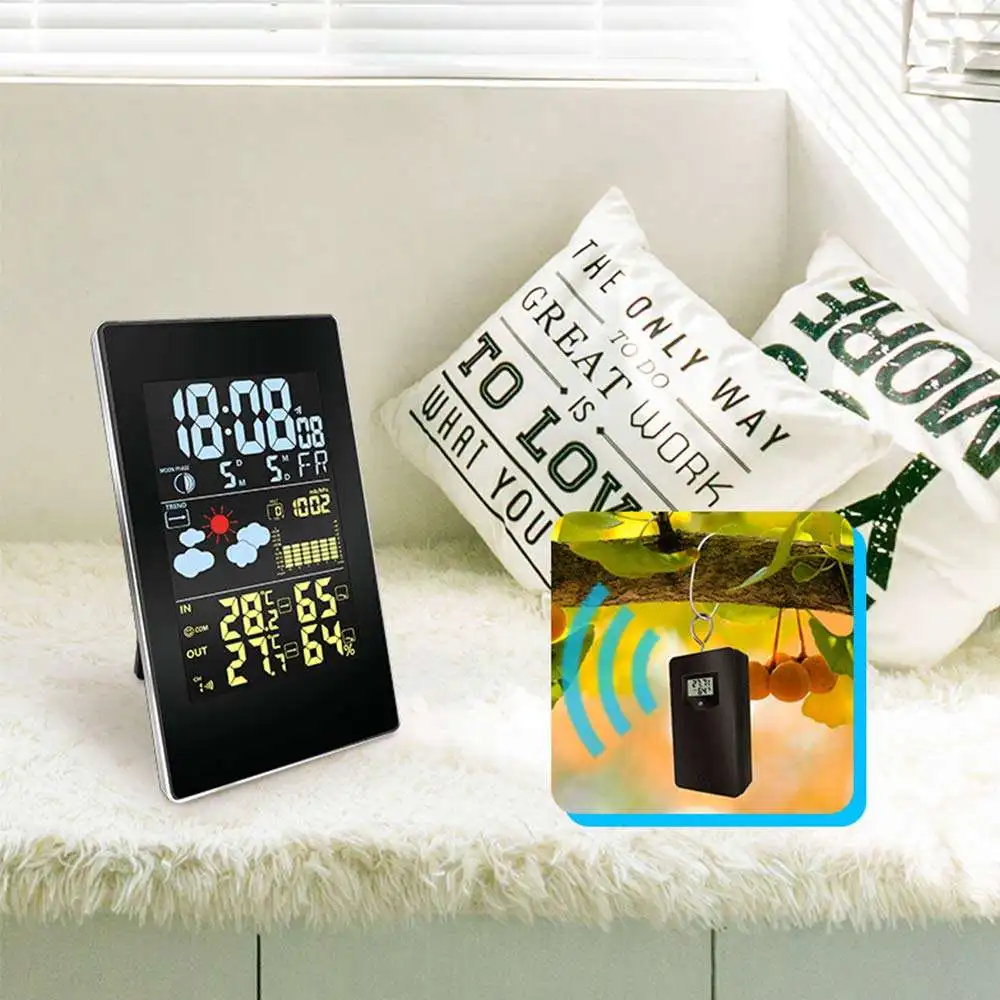 Digital Waterproof Thermometer Hygrometer Temperature Humidity Direction Wireless Weather Station Clock With Rain Gauge
