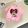 Pink curly little girl short sleeves