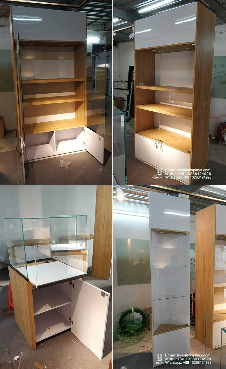 Lockable Glass Eyewear Showcase Mdf Frame Optical Display With