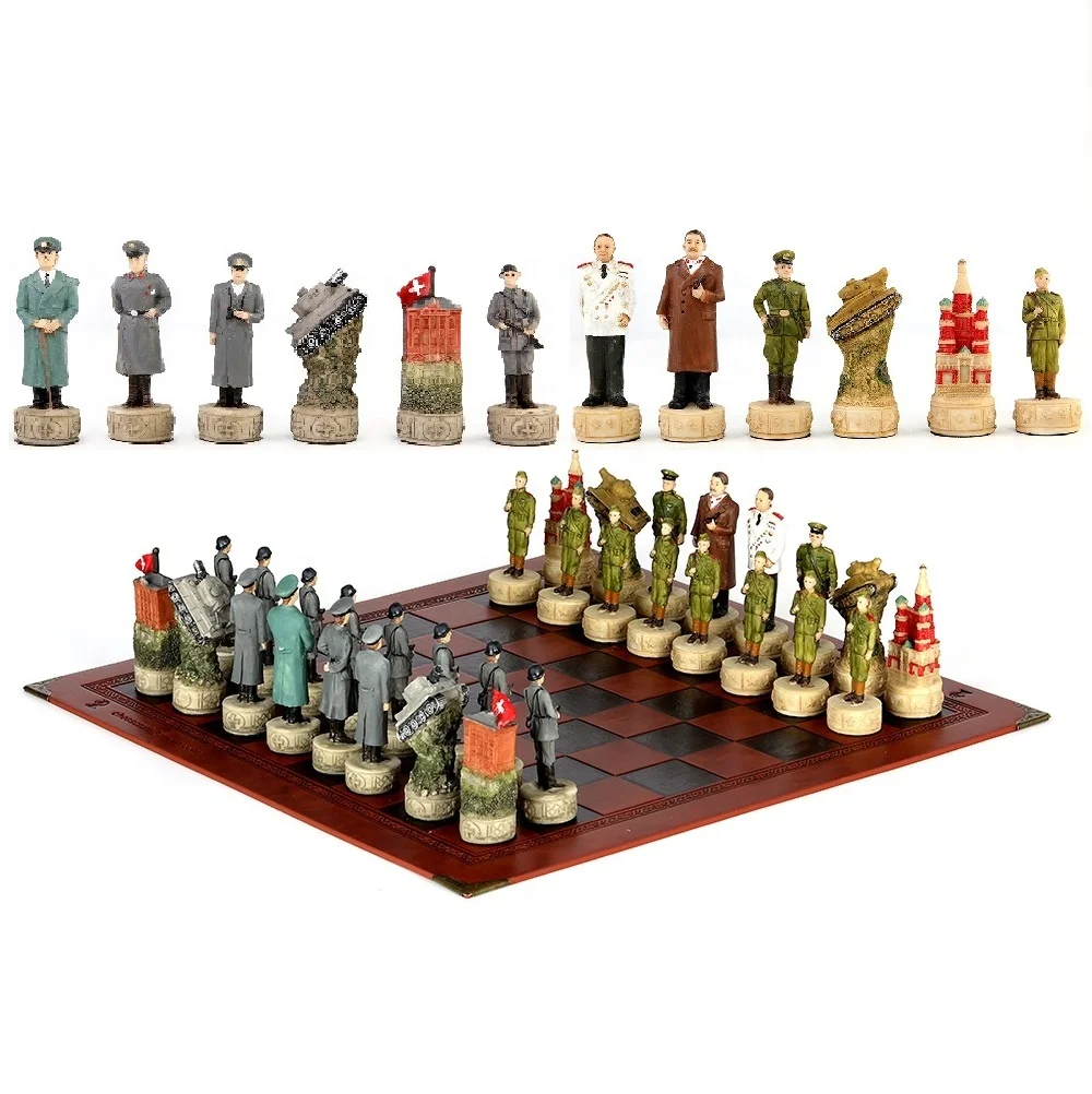 Hand Painted Resin WWII Chess Set