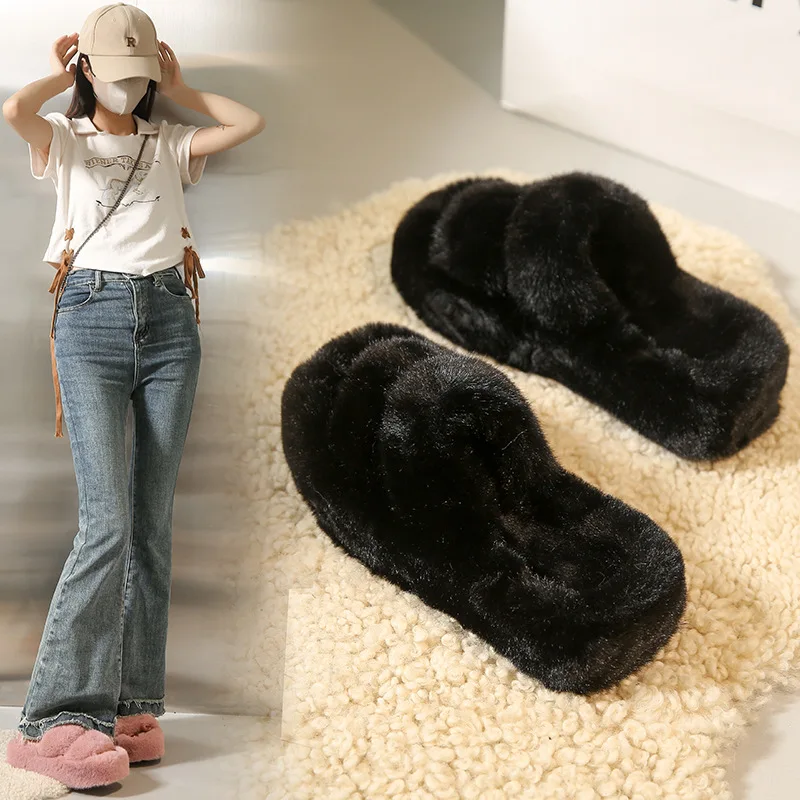 2023 Autumn and Winter New Slides Slippers Women Square Head Thick Bottom Home Indoor Cotton Slides Slippers for Women