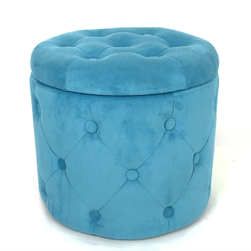 RTS Living Room Furniture Colorful Round Shaped Pouf Velvet Modern Storage Ottoman Footrest Fabric Stool