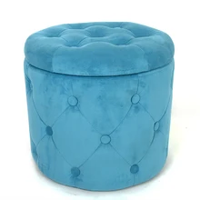 RTS Living Room Furniture Colorful Round Shaped Pouf Velvet Modern Storage Ottoman Footrest Fabric Stool