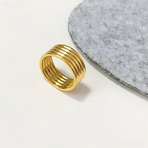 MW High End 18K Gold Plated Stainless Steel Layered Chunky Band Rings for Women Rings Trendy Simple Gold Plated Jewelry