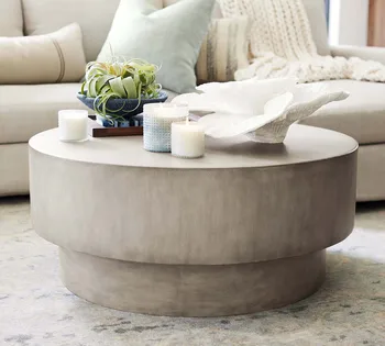 Modern Style Luxury Living Room Concrete Round Coffee Table Wood Side ...