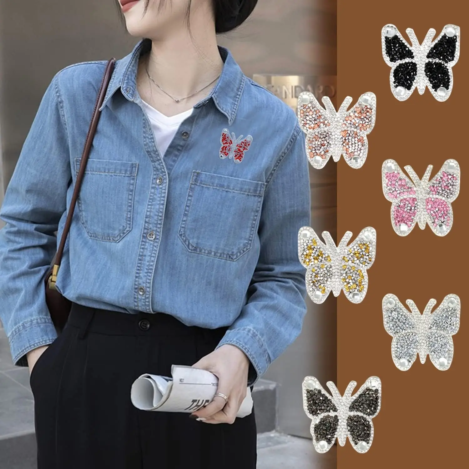 Custom Pattern Logo Heat Transfer Crystal Appliques Clothing Decorative Glitter Sticker Butterfly Rhinestone Patches for Clothes