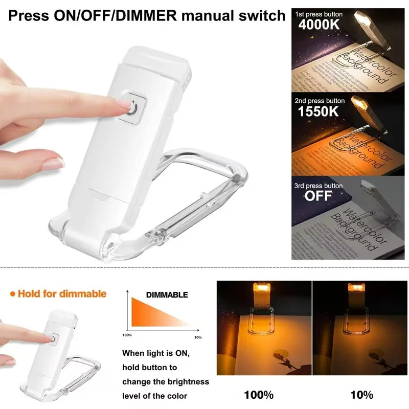 Creative Rechargeable Dimming Color Mini Reading Bookmark Light USB Bedroom Clip on Led