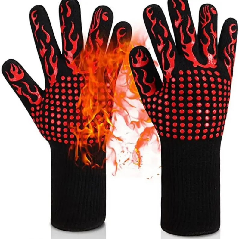 BBQ Grilling Mitts Non-Slip Oven Glove Food Grade Silicone Kitchen Potholder 1472F Heat Resistant Oven Mitts for Cooking Barb