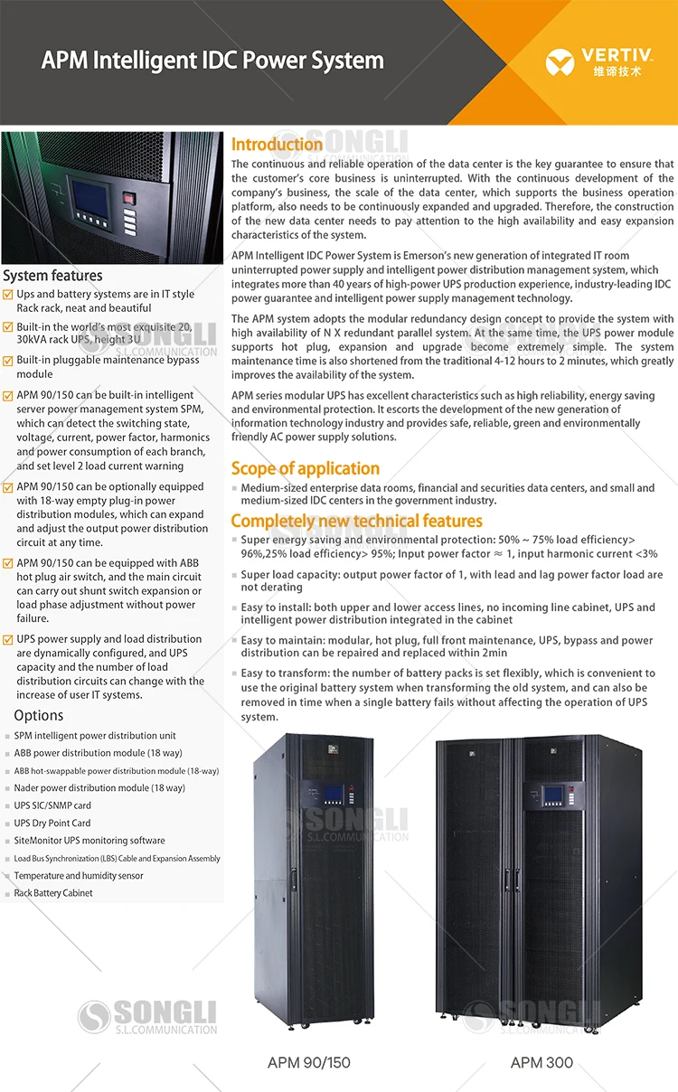 Vertiv  Liebert APM90KVA  APM150 KVA Modular UPS 90 to 150KVA Ups  Battery  Intelligent  Power System for Data Center