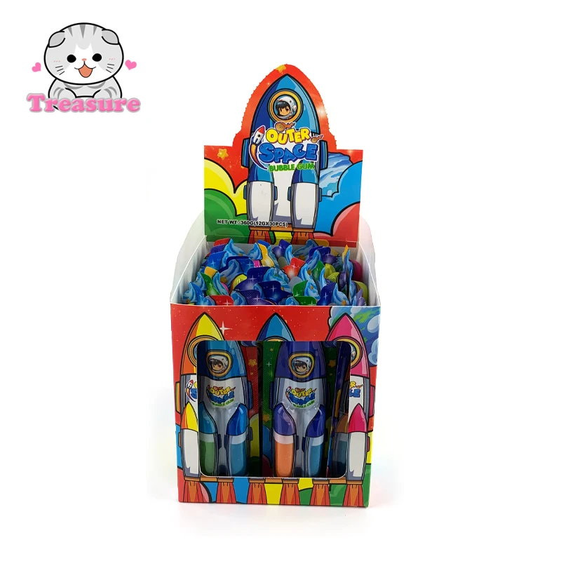 Wholesale Halal Fruity Colorful bar Shape Bubble Gum Rocket Shape 3 Pcs Bubble Gum