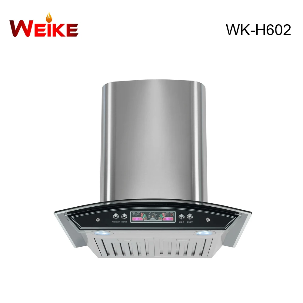 Wall Mounted Low Noise Range Hood Curved Glass Kitchen Appliance Cooker