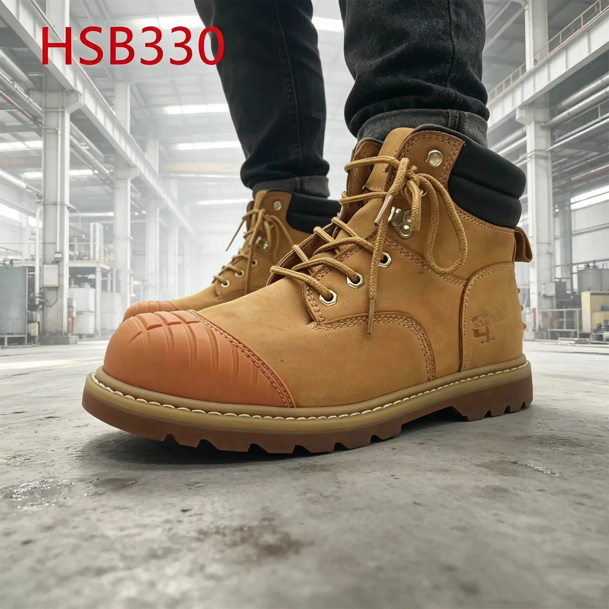 ZYF,Energy Production Top End Nubuck Leather Honey Color Safety Shoes Cable Laying Anti-kick Rubber Patches Work Boots HSB330