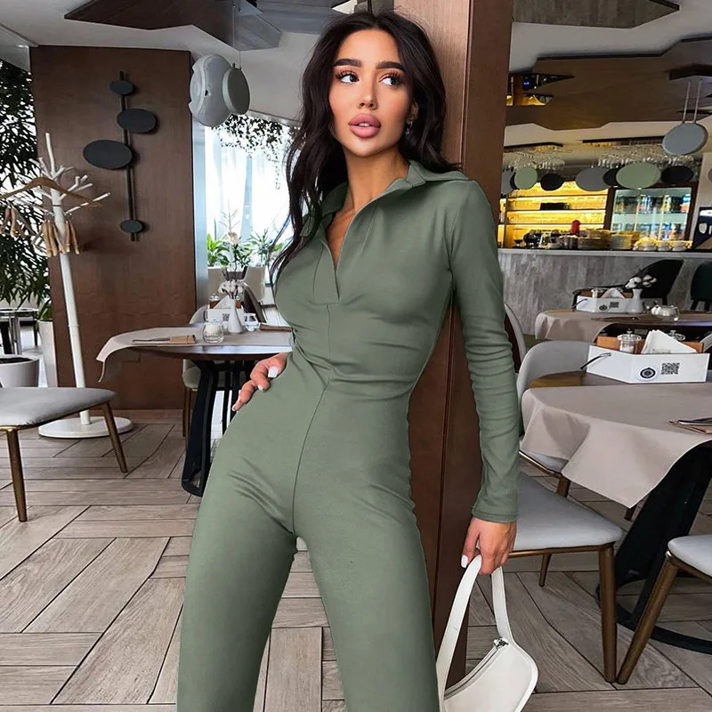 long sleeve slim leg jumpsuit