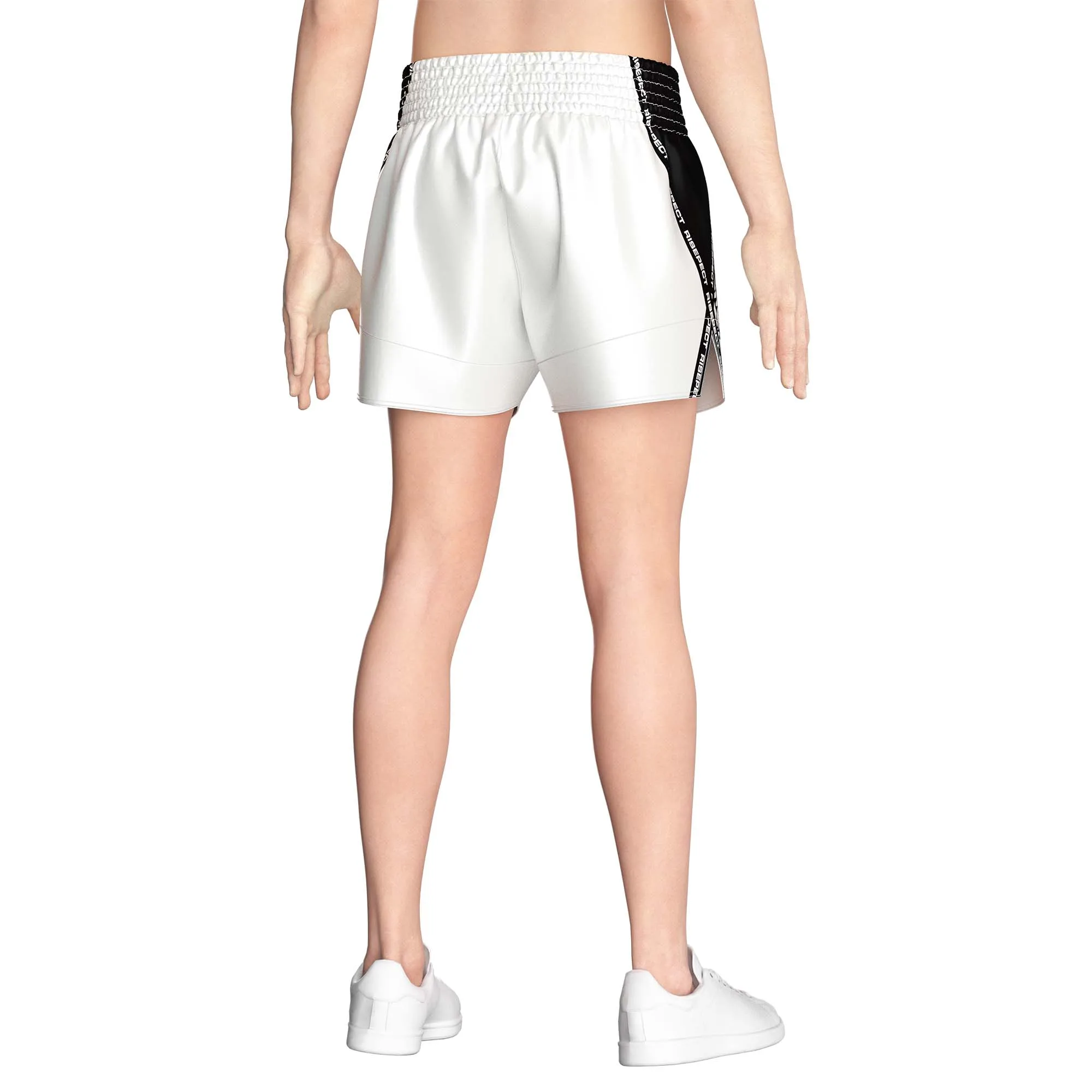 RISE Unisex White Silk Smooth Muay Thai Shorts Tiger Print Authentic Thai Boxing Training MMA Martial Arts Wear Customizable OEM