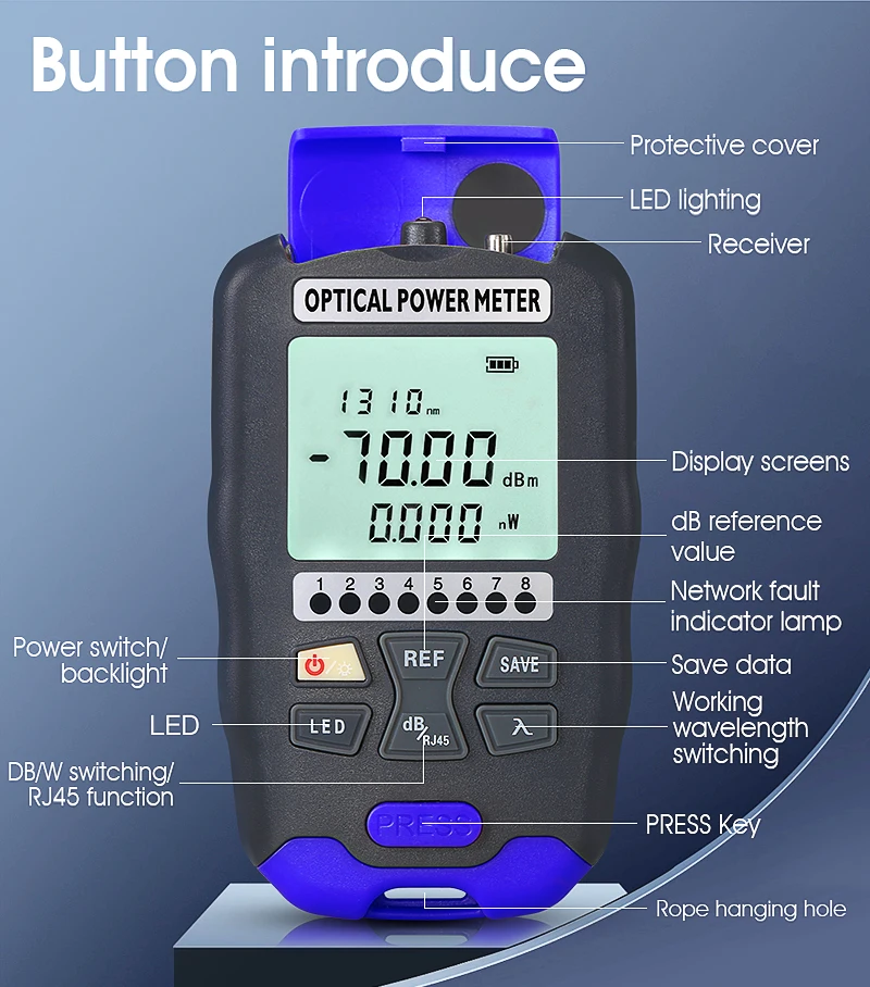 COMPTYCO Fiber Optic Tester AUA-DC7/DC5 Rechargeable OPM with LED and RJ45 tester Fiber Optic Equipment Optical Power Meter supplier