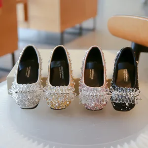 New Style Kids Girls Princess Diamond Rhinestone Pearl Single Shoe Dance Performance Flat Shoes
