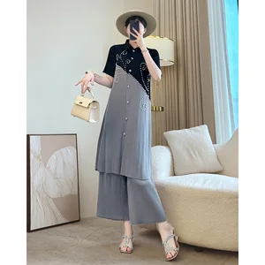 Miyake High-End Pleated Gray Suit for Women Generation Hair's Summer Collection New Large Size Jacket Straight Pants Short