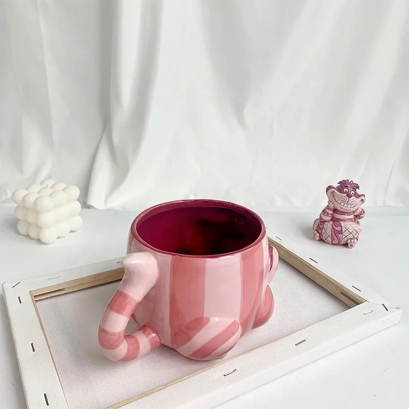 Hot Sale Customizable Pink Cheshire Cat Ceramic 3D Mugs for Back to School