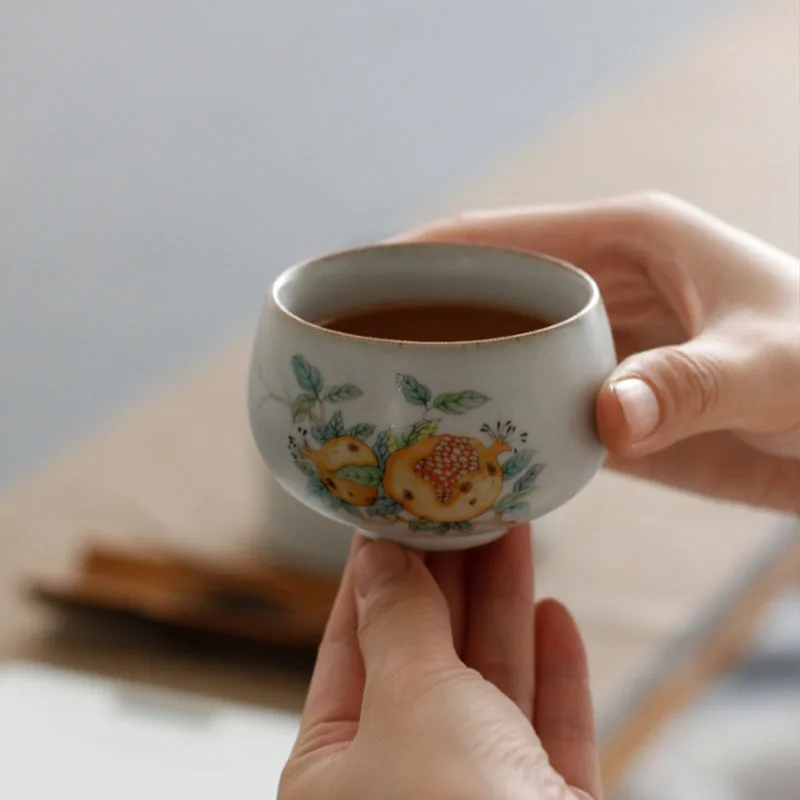 product japandi style kung fu tea bowl retro tasting cup persimmon glaze crackle ceramic personal cup for tea masters-6