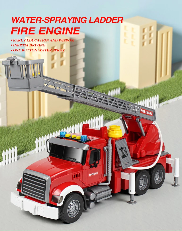High quality inertial fire engine truck toy water spray kids friction fire fighter truck toy with sound lights