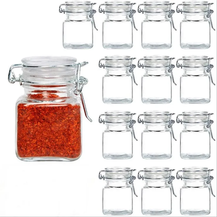 4 oz Clear Glass Jar with Clip Top Lids Square Steel Food Container for Kitchen Storage Sealed Spice Jars Freshness Preserved