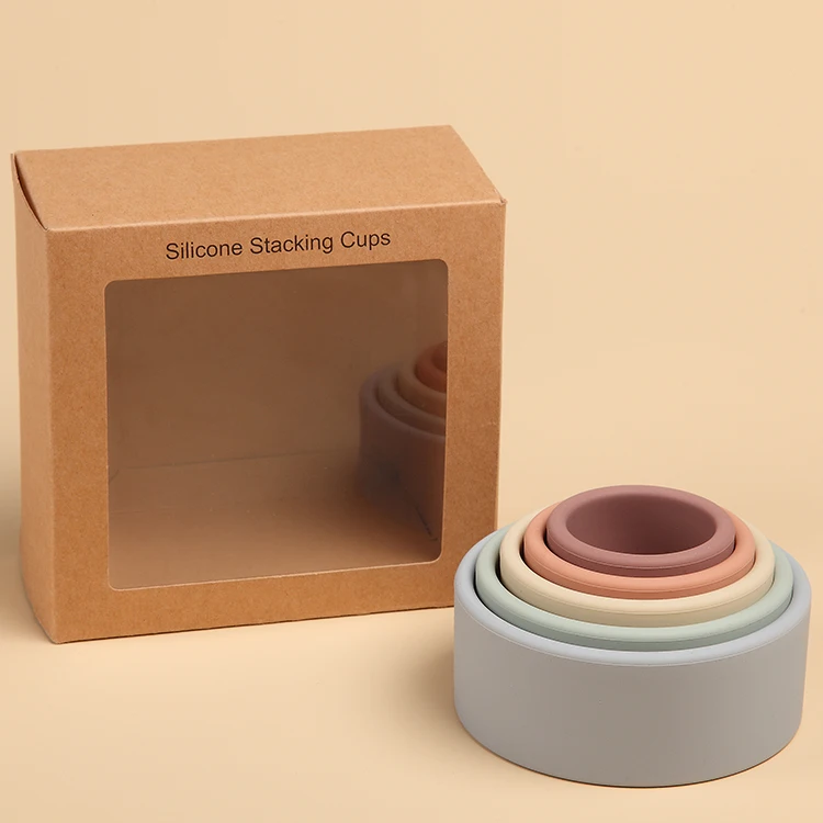 Dongli New Bpa-Free Organic Soft Silicone Stacking Rainbow Baby Toys with gift box for Children