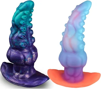 cheap sexual product colourful penis Luminous alien Anal Plug vagina dildo soft skin silicone anal plug for men