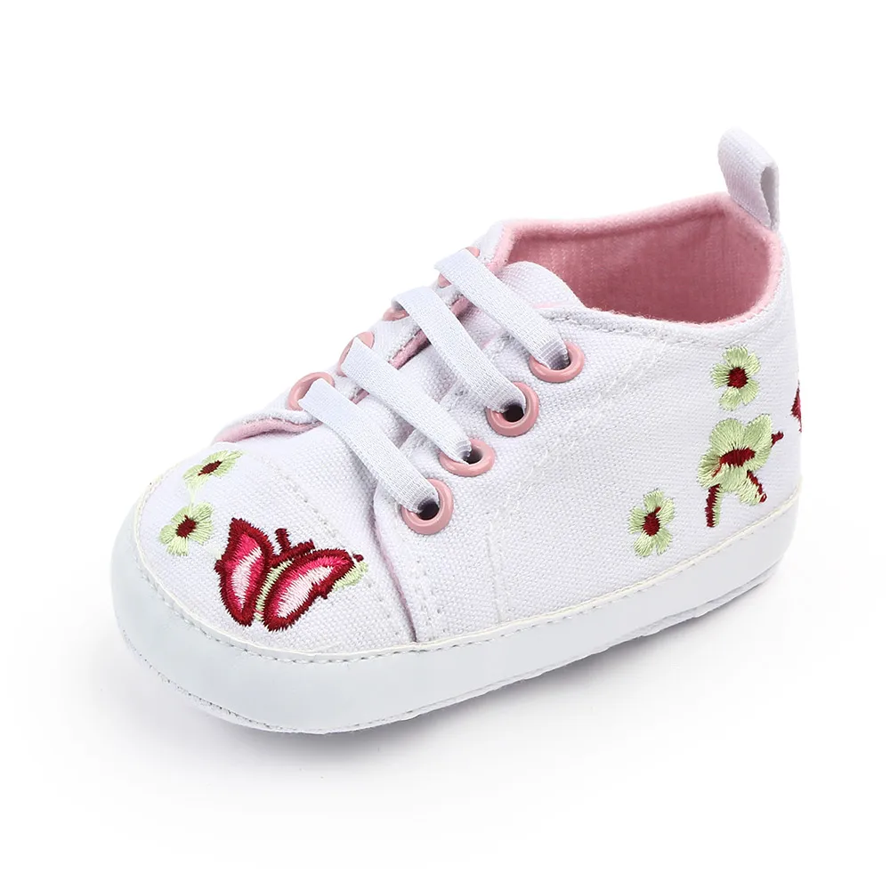 Infants Solid Color Embroidered butterfly Elastic Soft Soled Baby Canvas Walking Shoes factory